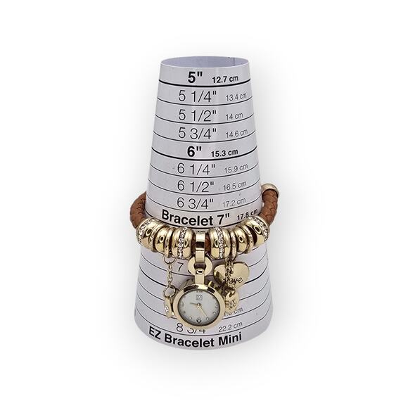 NY & Co Charm Bracelet Watch – Brown Braided Leather – Rhinestone Accents - Picture 7 of 9